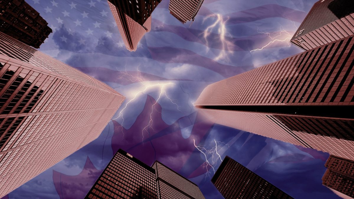 Bay Street skyscrapers with stormy clouds in the background